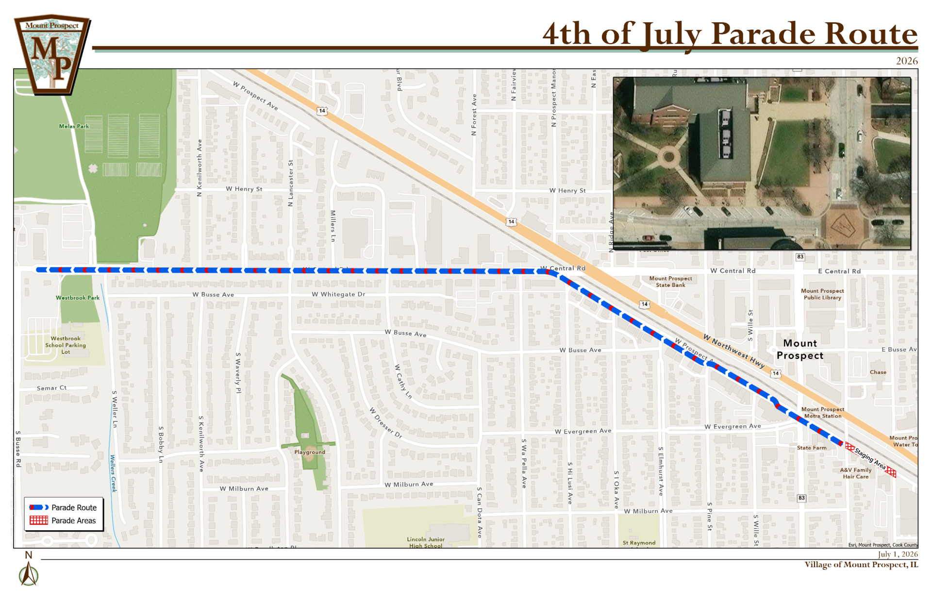 Map illustrating the route for the 4th of July parade