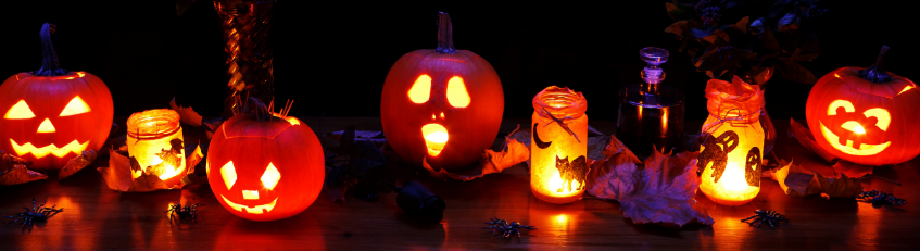 A group of Halloween pumpkins