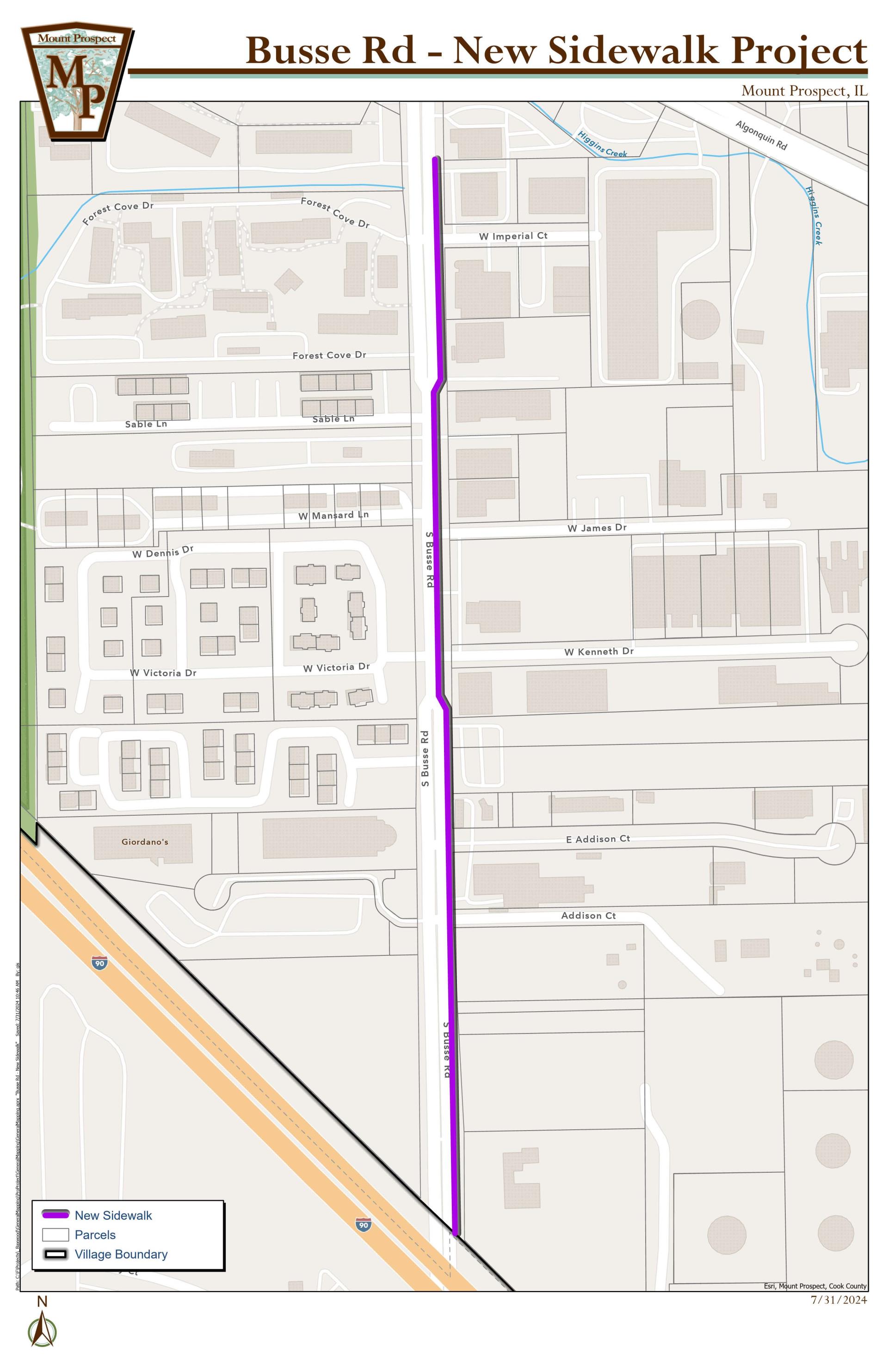 Busse New Sidewalk Location Map