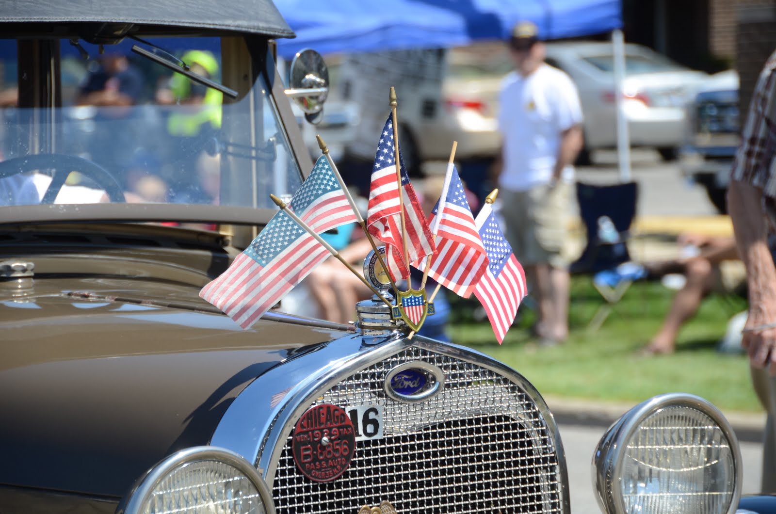 4th of July Flags on Vintage Car in Parade